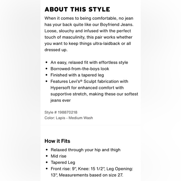 Levi’s Boyfriend Mid Rise Jeans in Lapis, size 29 - Picture 4 of 8